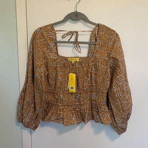 Circus NY NWT Orange Watercolor Stripe Off the Shoulder Square Neckline Top Sz M